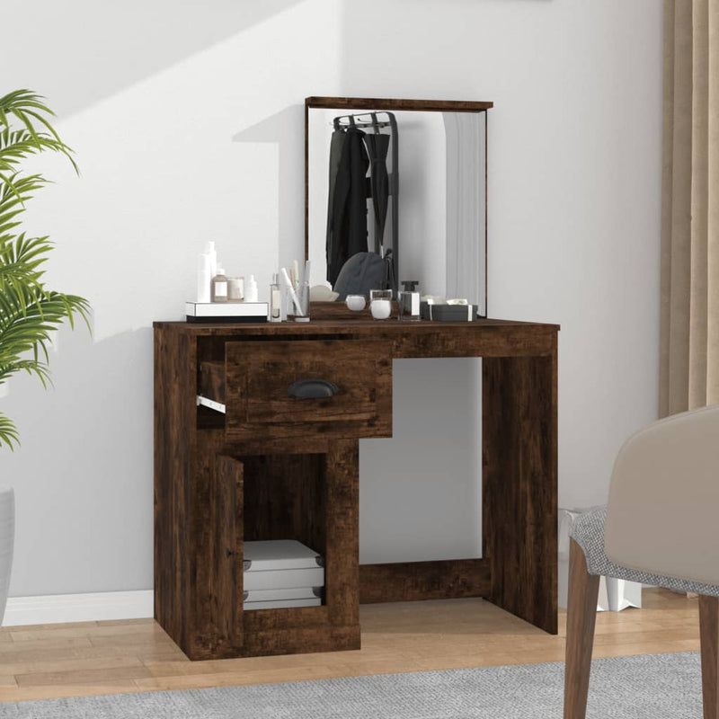 vidaXL füstös tölgy szerelt fa tükrös pipereasztal 90 x 50 x 132,5 cm
