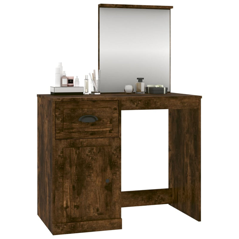 vidaXL füstös tölgy szerelt fa tükrös pipereasztal 90 x 50 x 132,5 cm