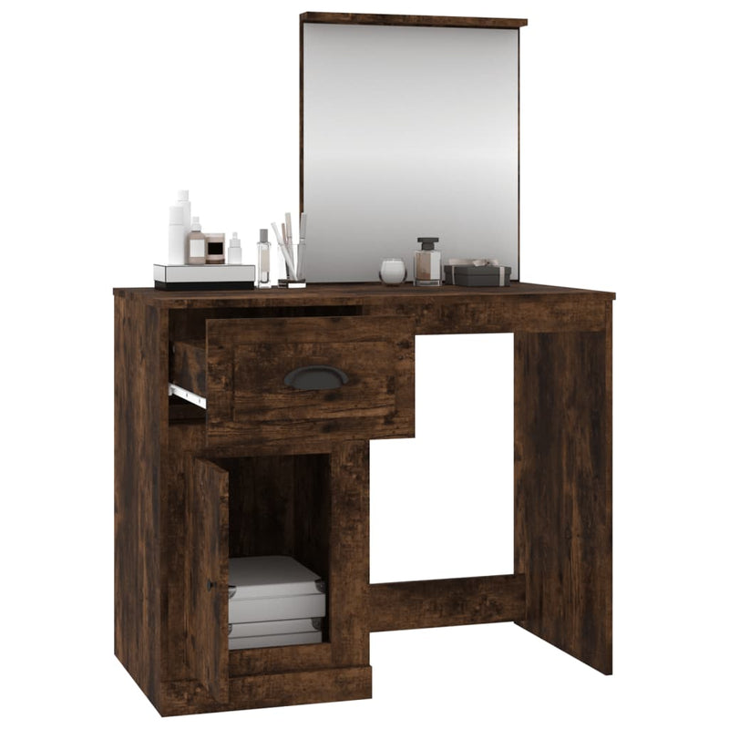 vidaXL füstös tölgy szerelt fa tükrös pipereasztal 90 x 50 x 132,5 cm