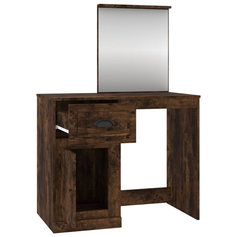 vidaXL füstös tölgy szerelt fa tükrös pipereasztal 90 x 50 x 132,5 cm