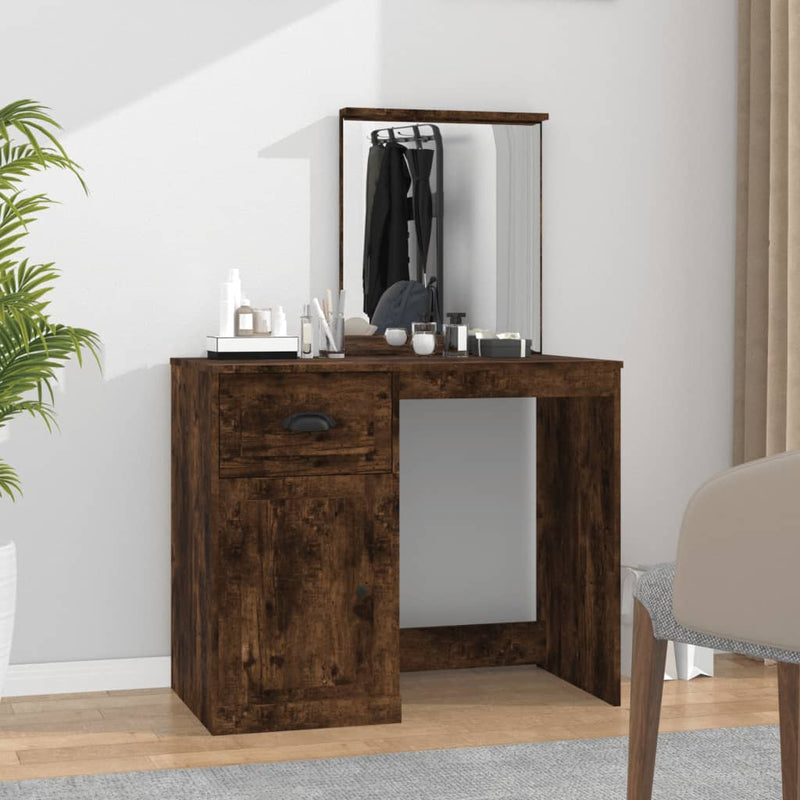 vidaXL füstös tölgy szerelt fa tükrös pipereasztal 90 x 50 x 132,5 cm