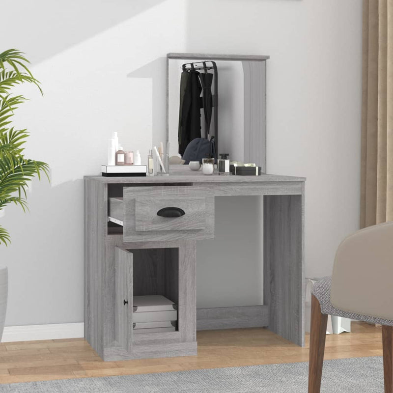 vidaXL szürke sonoma szerelt fa tükrös pipereasztal 90 x 50 x 132,5 cm