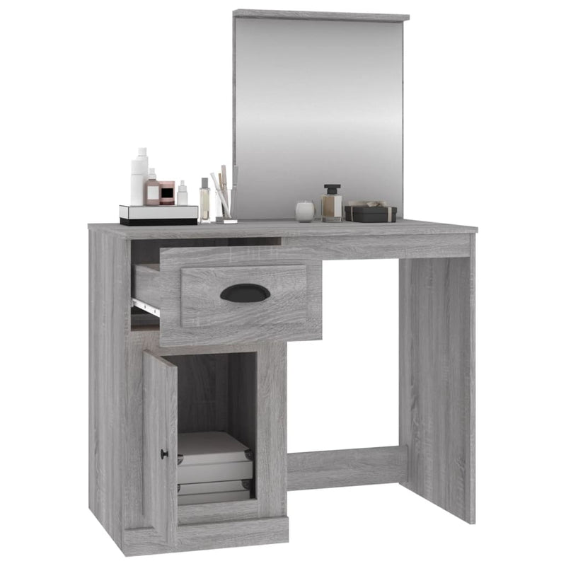 vidaXL szürke sonoma szerelt fa tükrös pipereasztal 90 x 50 x 132,5 cm
