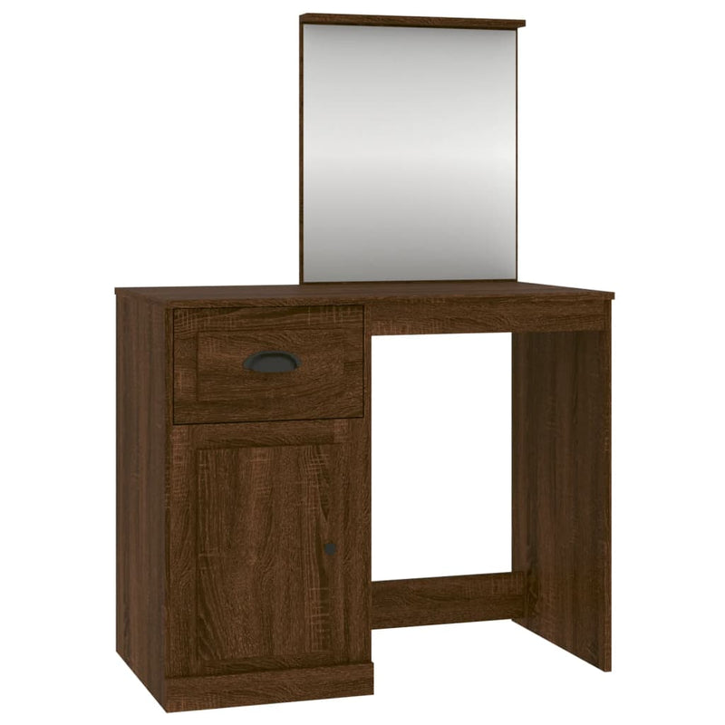 vidaXL barna tölgy színű szerelt fa tükrös pipereasztal 90x50x132,5 cm