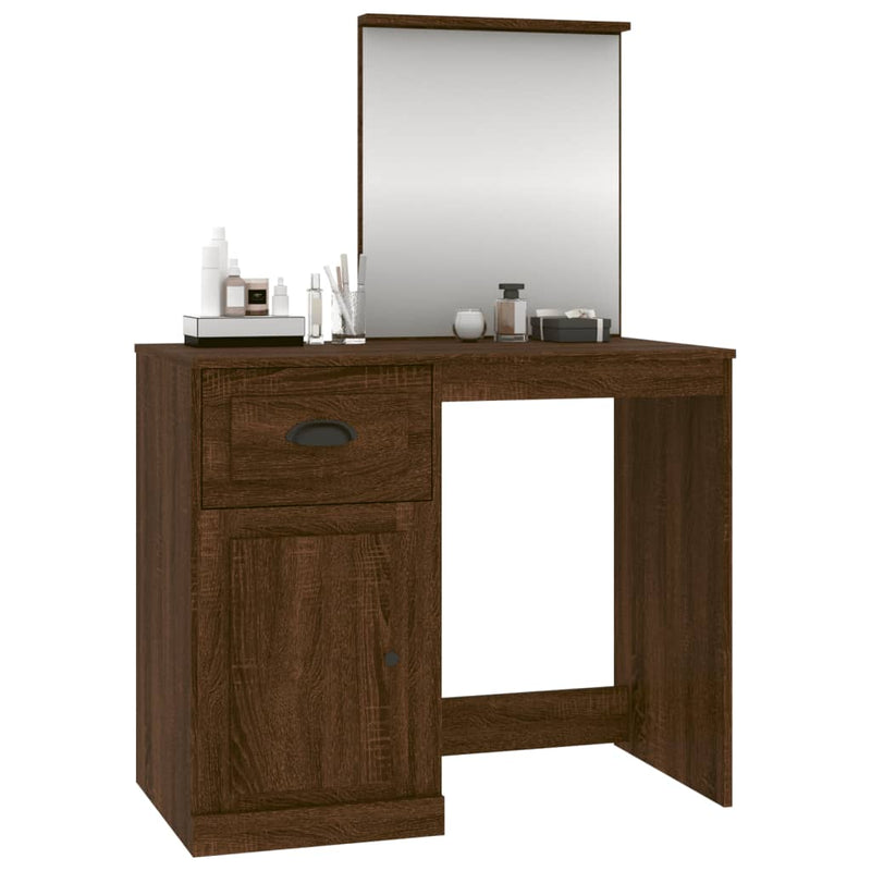 vidaXL barna tölgy színű szerelt fa tükrös pipereasztal 90x50x132,5 cm