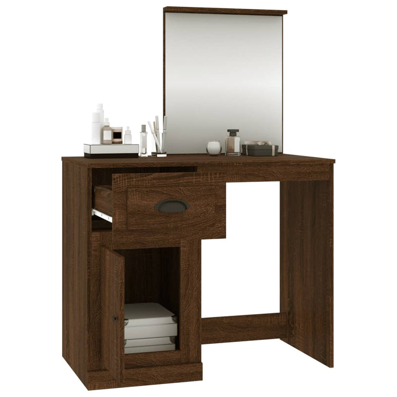vidaXL barna tölgy színű szerelt fa tükrös pipereasztal 90x50x132,5 cm