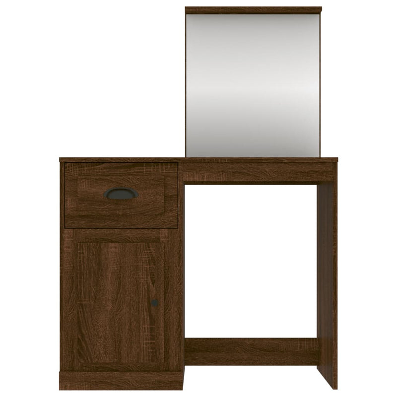 vidaXL barna tölgy színű szerelt fa tükrös pipereasztal 90x50x132,5 cm