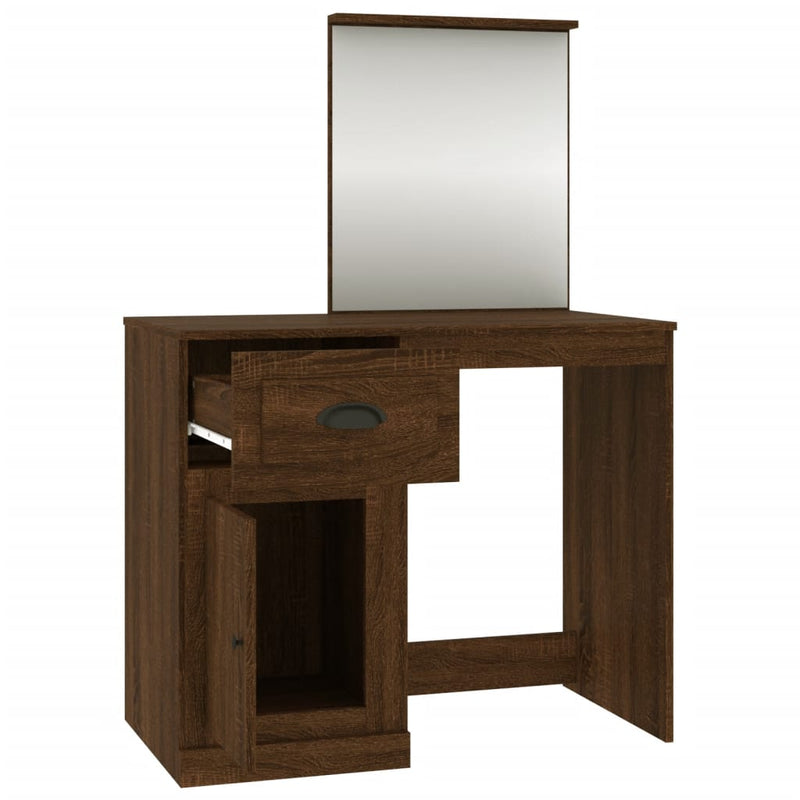 vidaXL barna tölgy színű szerelt fa tükrös pipereasztal 90x50x132,5 cm