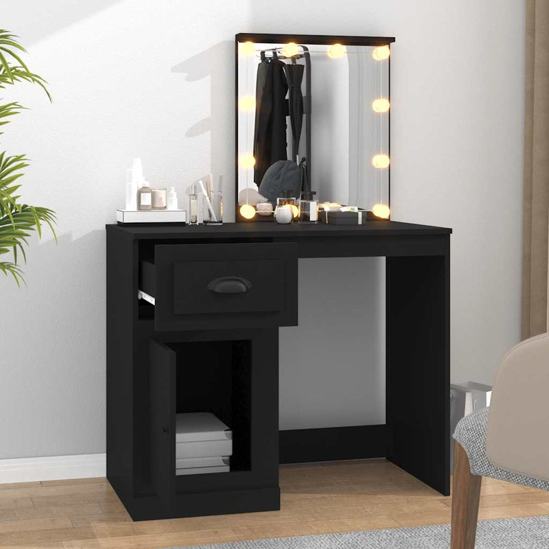 vidaXL fekete szerelt fa pipereasztal LED-del 90 x 50 x 132,5 cm