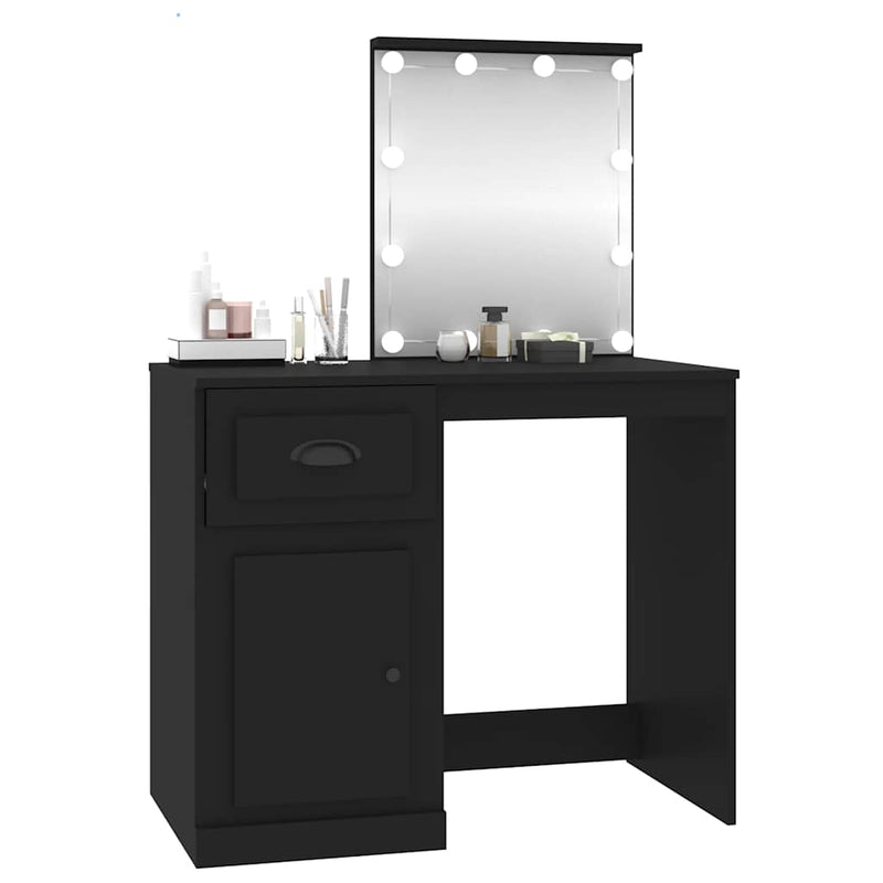 vidaXL fekete szerelt fa pipereasztal LED-del 90 x 50 x 132,5 cm