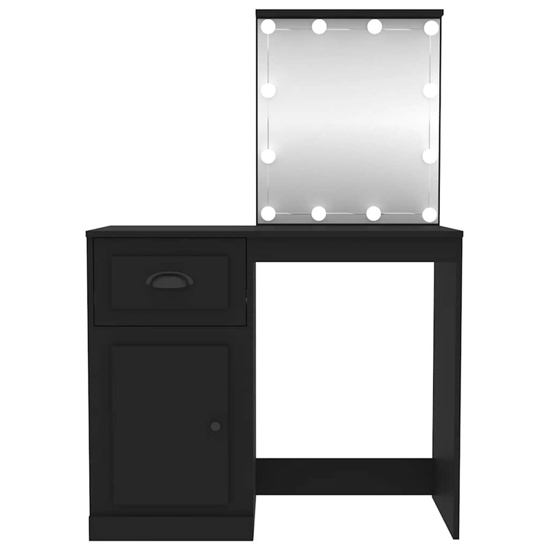 vidaXL fekete szerelt fa pipereasztal LED-del 90 x 50 x 132,5 cm