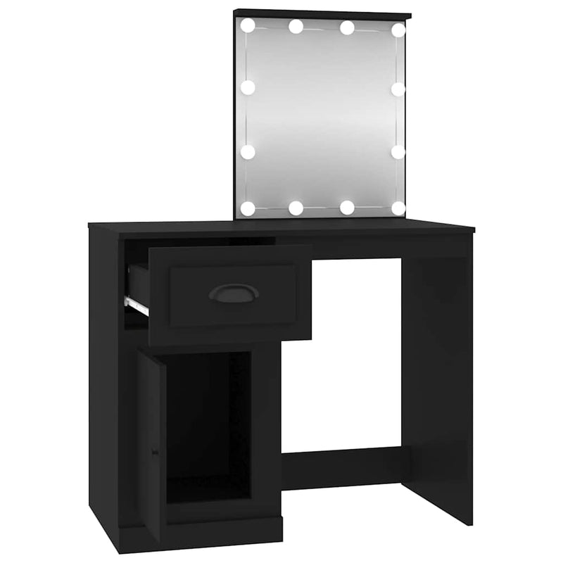 vidaXL fekete szerelt fa pipereasztal LED-del 90 x 50 x 132,5 cm