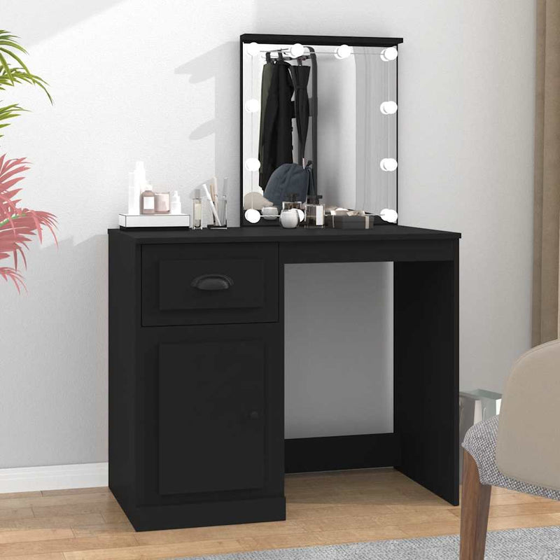 vidaXL fekete szerelt fa pipereasztal LED-del 90 x 50 x 132,5 cm