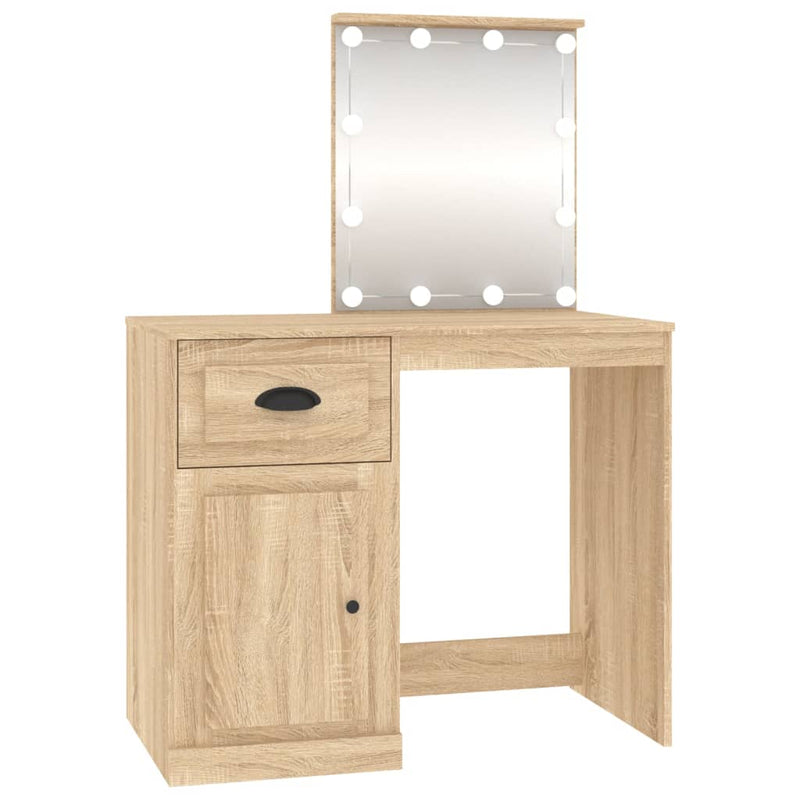 vidaXL sonoma tölgy színű LED-es fésülködőasztal 90x50x132,5 cm