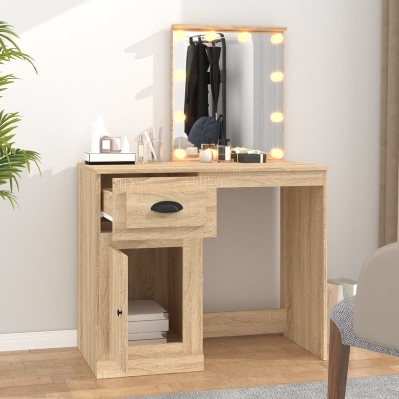 vidaXL sonoma tölgy színű LED-es fésülködőasztal 90x50x132,5 cm