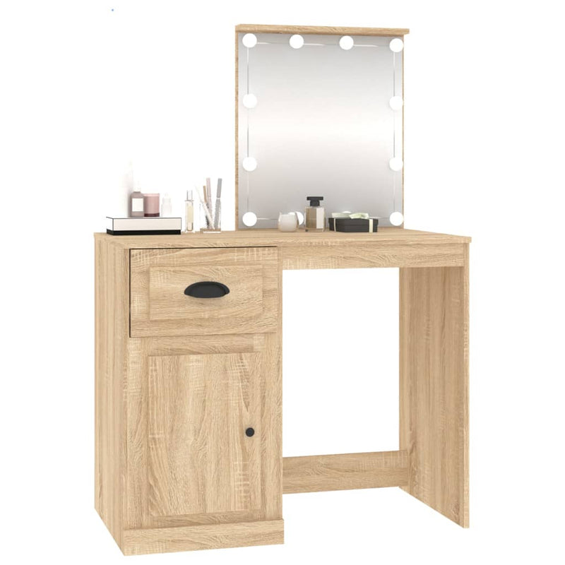vidaXL sonoma tölgy színű LED-es fésülködőasztal 90x50x132,5 cm