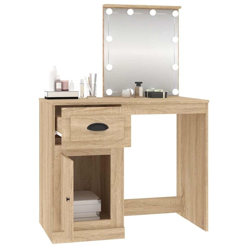 vidaXL sonoma tölgy színű LED-es fésülködőasztal 90x50x132,5 cm