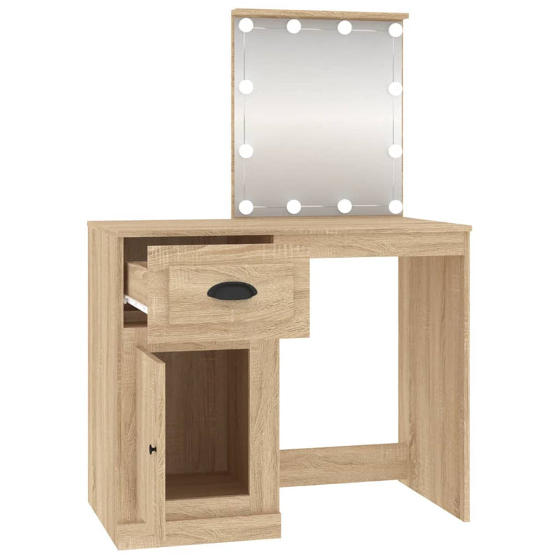 vidaXL sonoma tölgy színű LED-es fésülködőasztal 90x50x132,5 cm