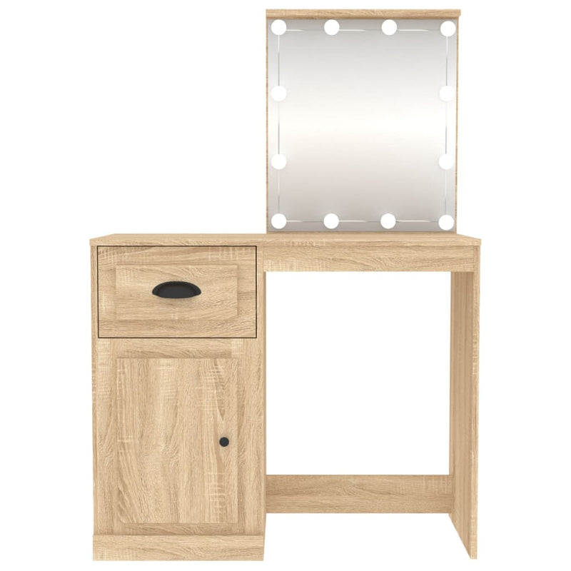 vidaXL sonoma tölgy színű LED-es fésülködőasztal 90x50x132,5 cm