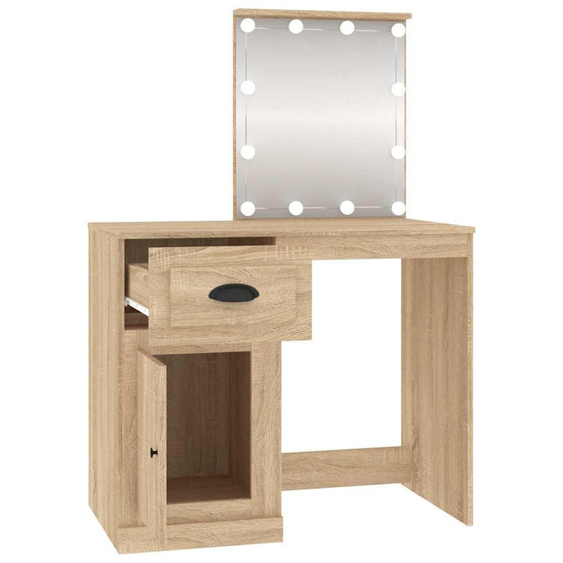 vidaXL sonoma tölgy színű LED-es fésülködőasztal 90x50x132,5 cm