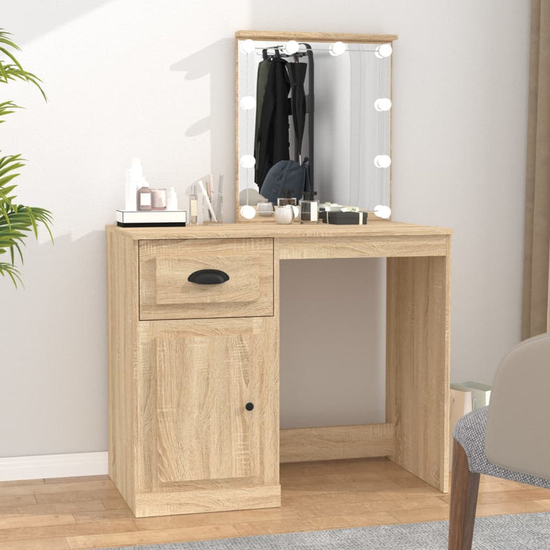 vidaXL sonoma tölgy színű LED-es fésülködőasztal 90x50x132,5 cm