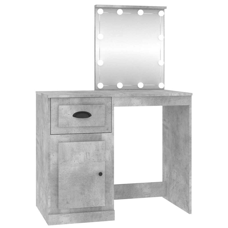 vidaXL betonszürke szerelt fa pipereasztal LED-del 90 x 50 x 132,5 cm