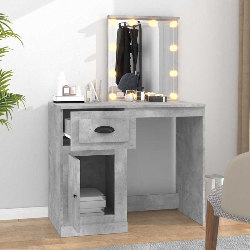 vidaXL betonszürke szerelt fa pipereasztal LED-del 90 x 50 x 132,5 cm