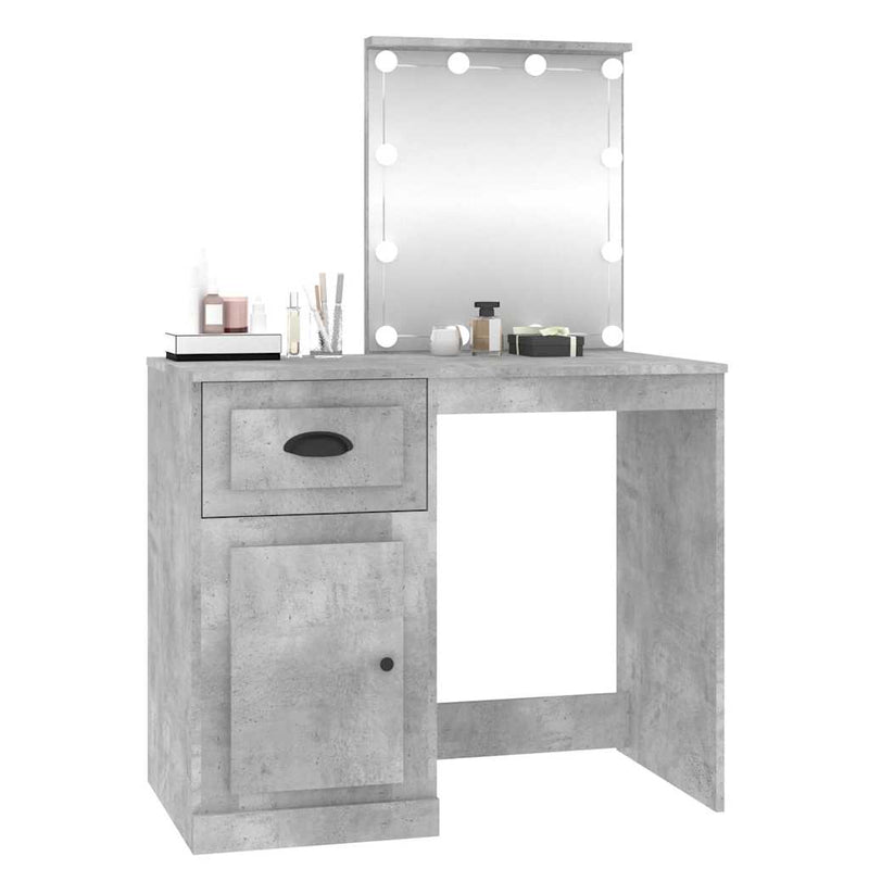 vidaXL betonszürke szerelt fa pipereasztal LED-del 90 x 50 x 132,5 cm