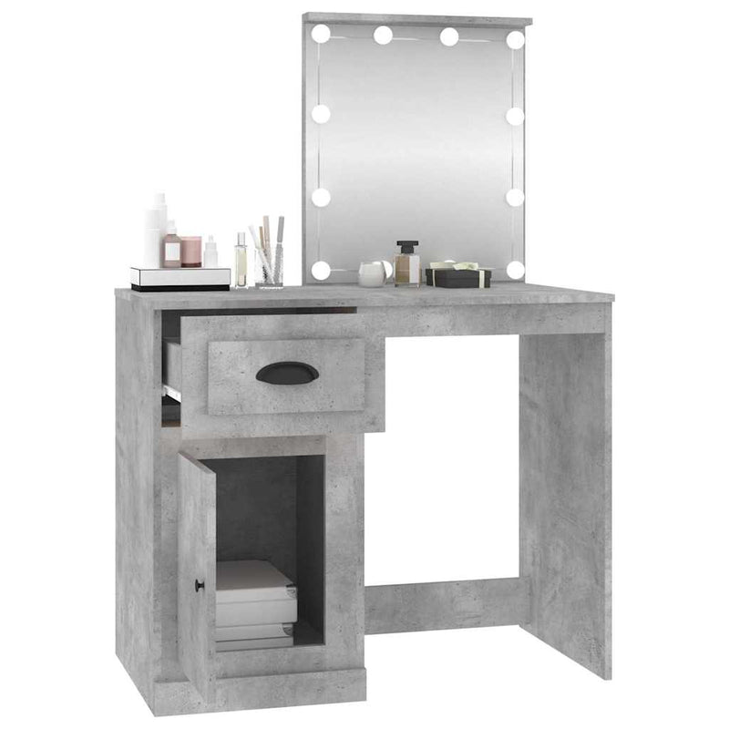 vidaXL betonszürke szerelt fa pipereasztal LED-del 90 x 50 x 132,5 cm
