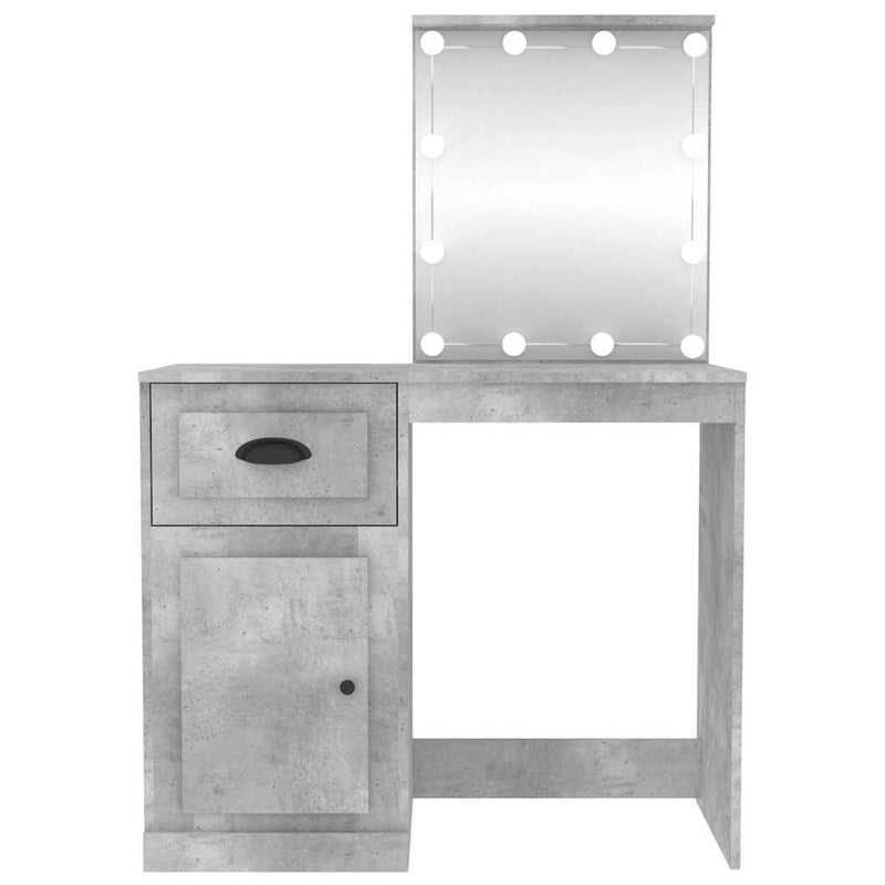 vidaXL betonszürke szerelt fa pipereasztal LED-del 90 x 50 x 132,5 cm