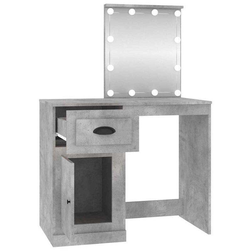 vidaXL betonszürke szerelt fa pipereasztal LED-del 90 x 50 x 132,5 cm