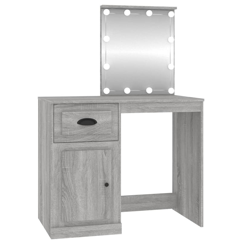vidaXL szürke sonoma szerelt fa pipereasztal LED-del 90x50x132,5 cm