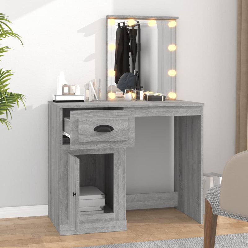vidaXL szürke sonoma szerelt fa pipereasztal LED-del 90x50x132,5 cm