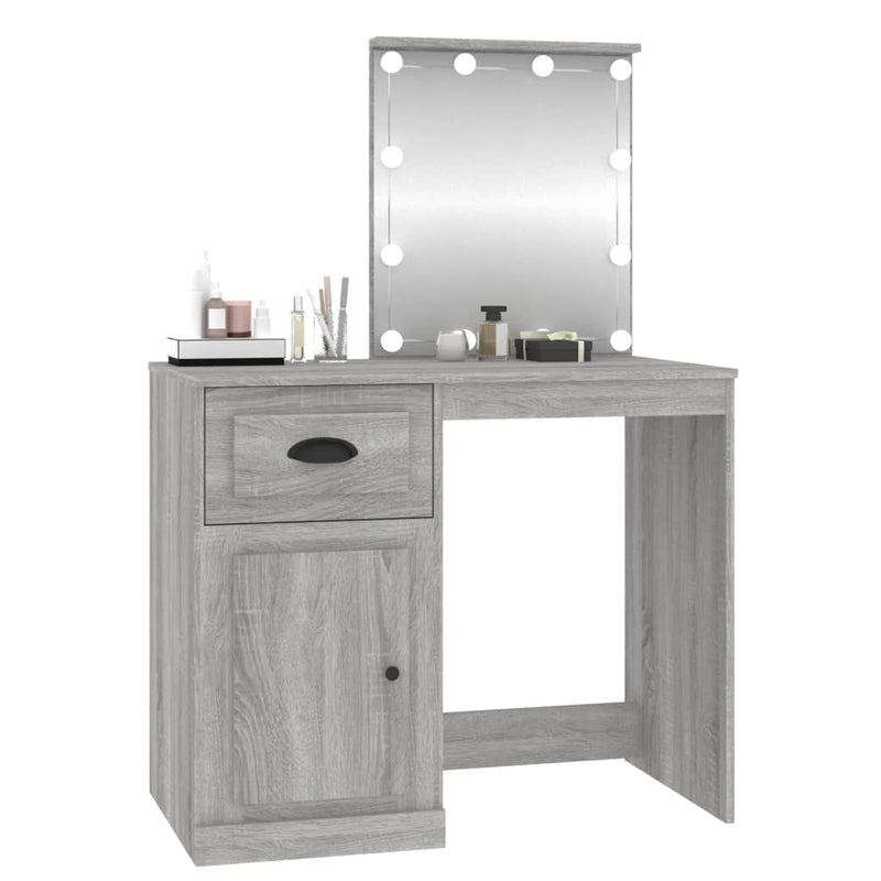 vidaXL szürke sonoma szerelt fa pipereasztal LED-del 90x50x132,5 cm