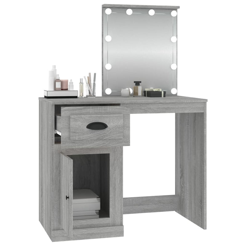 vidaXL szürke sonoma szerelt fa pipereasztal LED-del 90x50x132,5 cm
