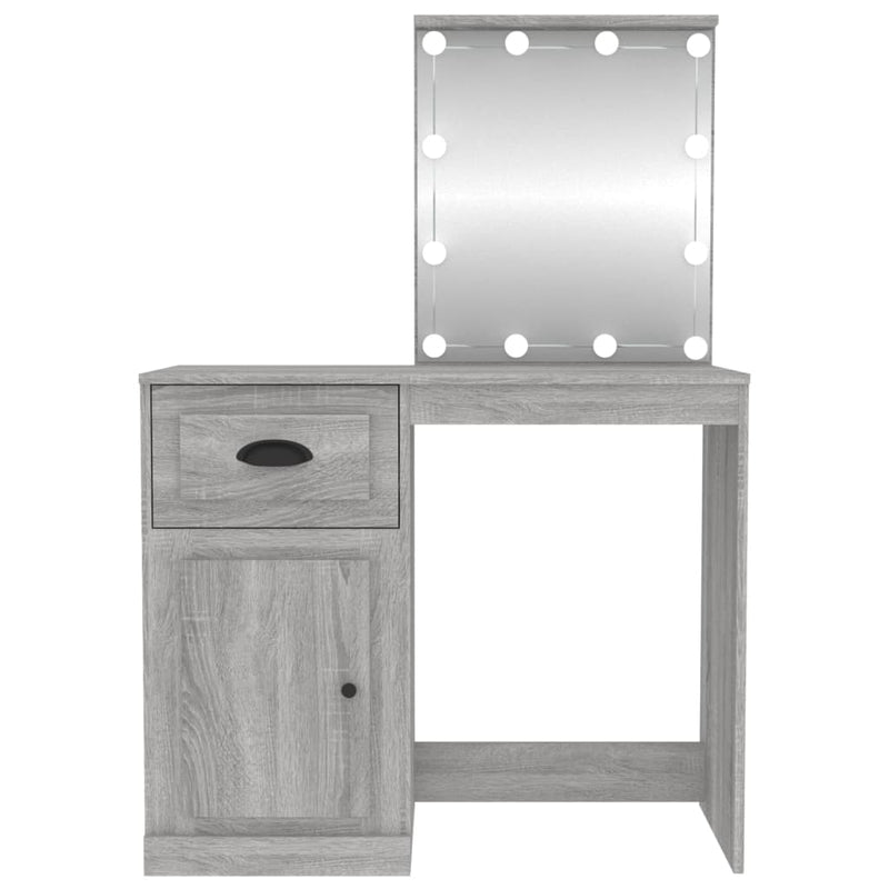 vidaXL szürke sonoma szerelt fa pipereasztal LED-del 90x50x132,5 cm