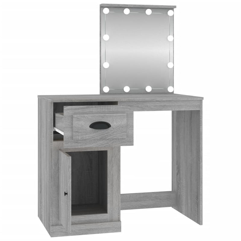 vidaXL szürke sonoma szerelt fa pipereasztal LED-del 90x50x132,5 cm