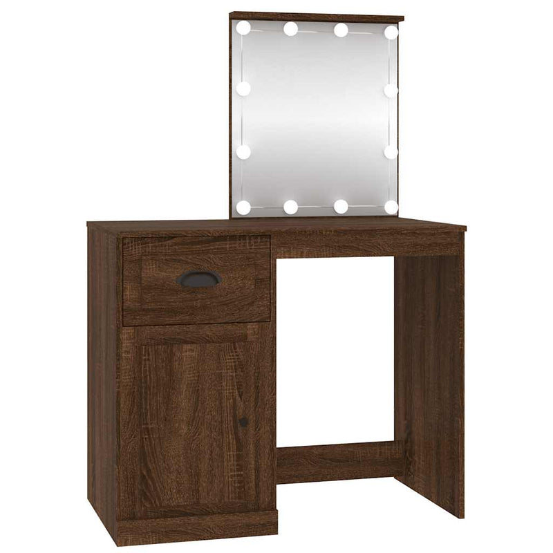 vidaXL barna tölgyszínű szerelt fa pipereasztal LED-del 90x50x132,5 cm