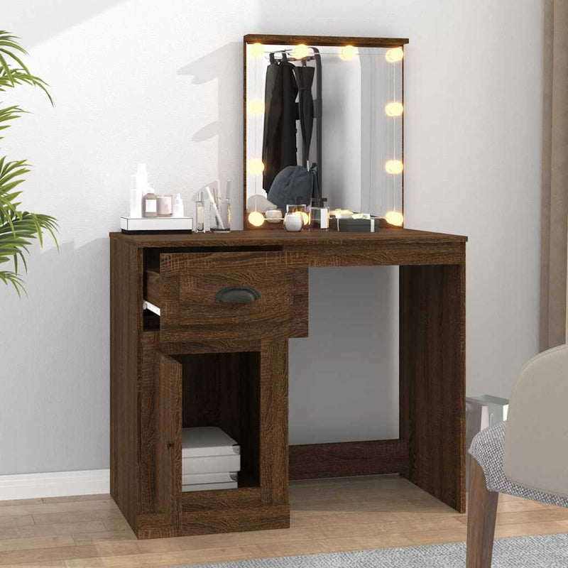 vidaXL barna tölgyszínű szerelt fa pipereasztal LED-del 90x50x132,5 cm