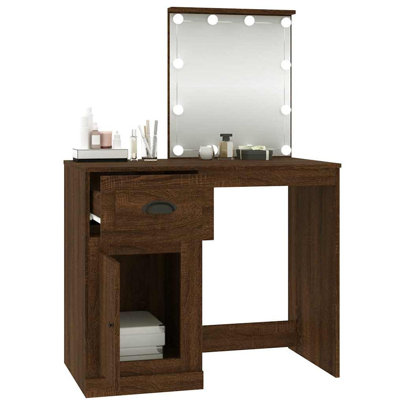 vidaXL barna tölgyszínű szerelt fa pipereasztal LED-del 90x50x132,5 cm