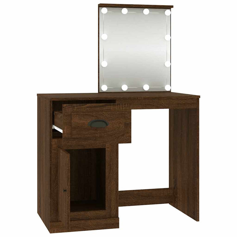 vidaXL barna tölgyszínű szerelt fa pipereasztal LED-del 90x50x132,5 cm