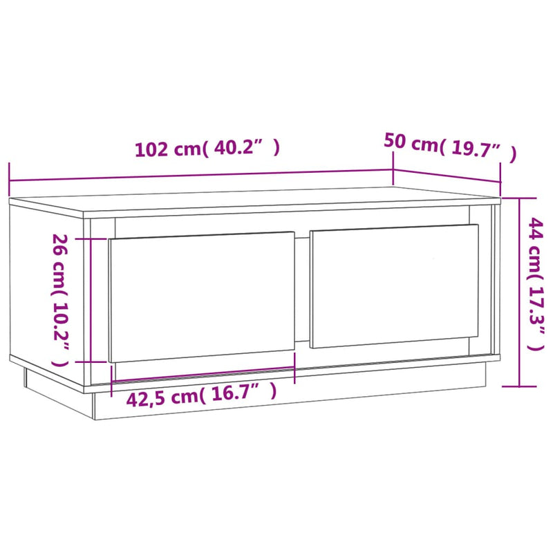 vidaXL fekete szerelt fa dohányzóasztal 102x50x44 cm