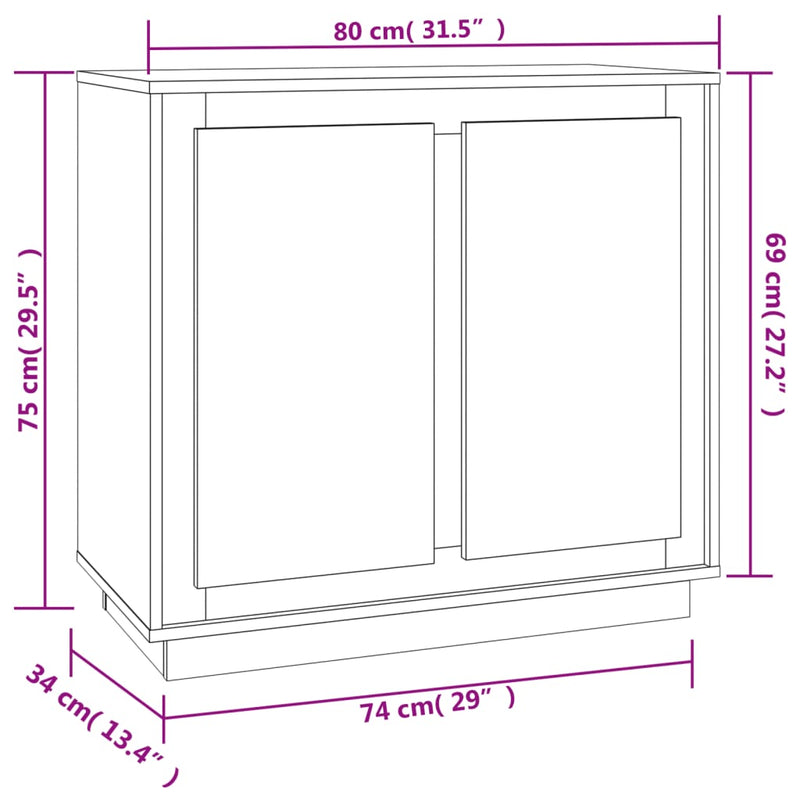 vidaXL magasfényű fehér szerelt fa tálalószekrény 80 x 34 x 75 cm