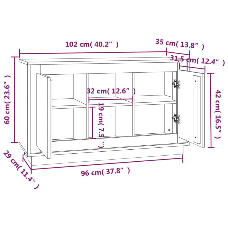 vidaXL fekete szerelt fa tálalószekrény 102x35x60 cm