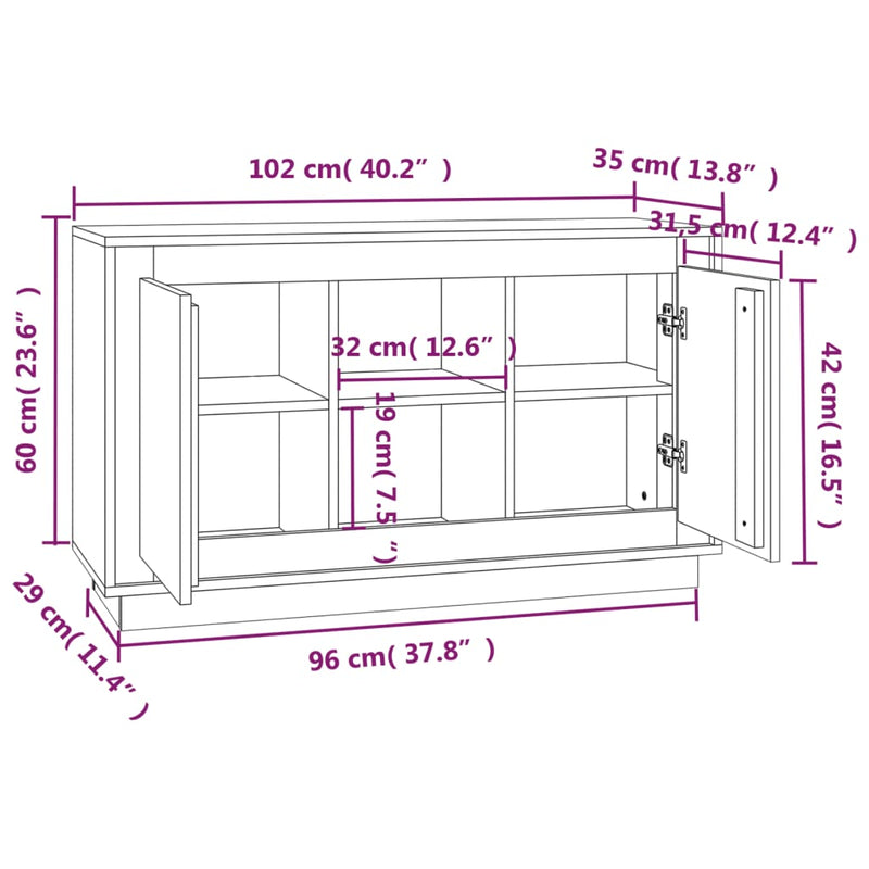 vidaXL magasfényű fehér szerelt fa tálalószekrény 102x35x60 cm