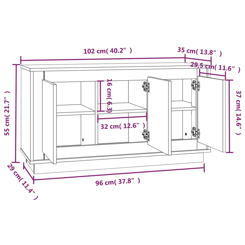 vidaXL fekete szerelt fa tálalószekrény 102x35x55 cm