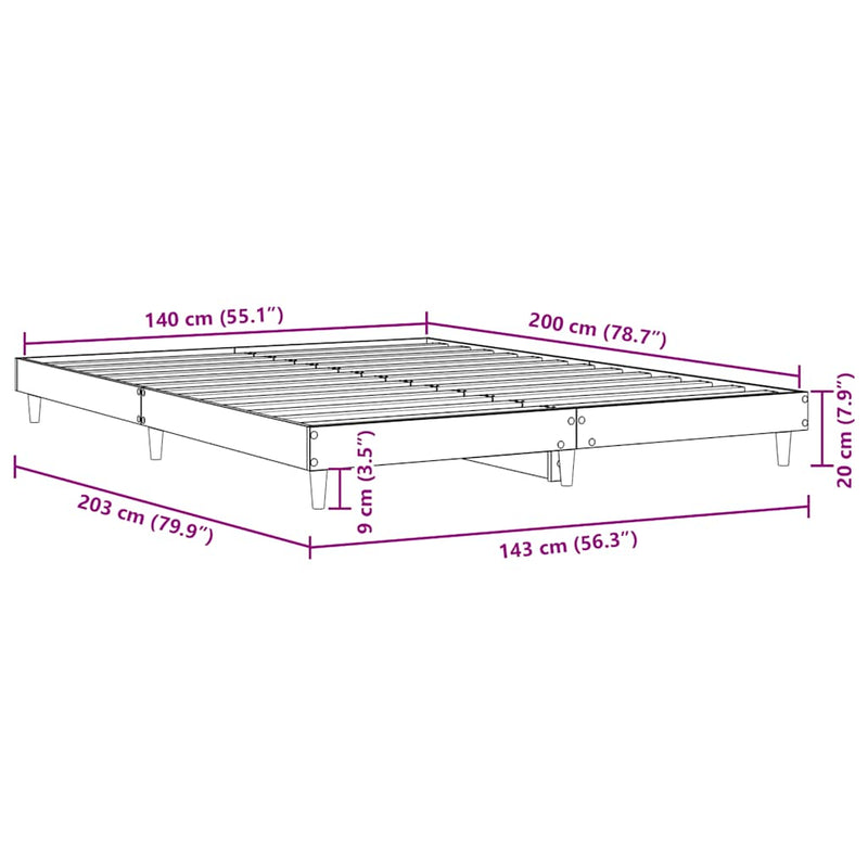 vidaXL sonoma tölgy színű szerelt fa ágykeret matrac nélkül 140x200 cm