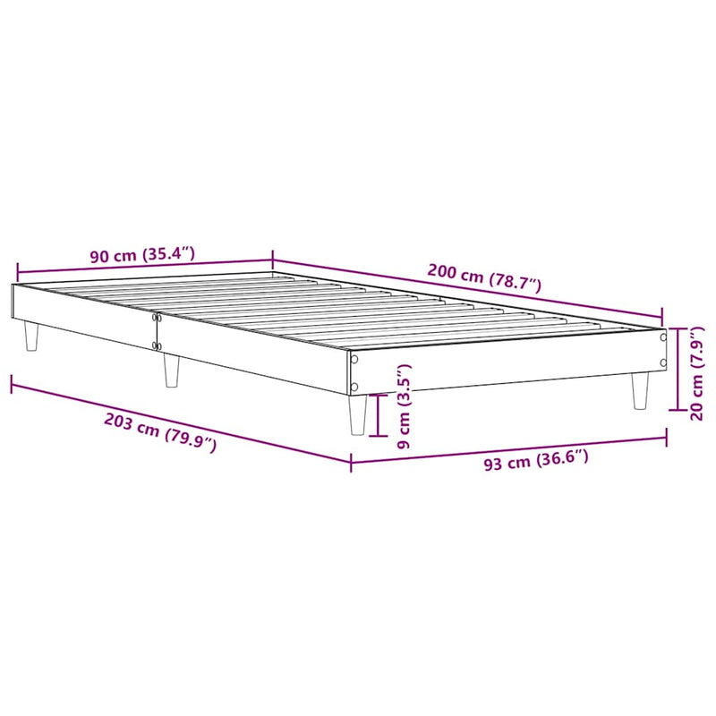vidaXL sonoma tölgy színű szerelt fa ágykeret matrac nélkül 90x200 cm