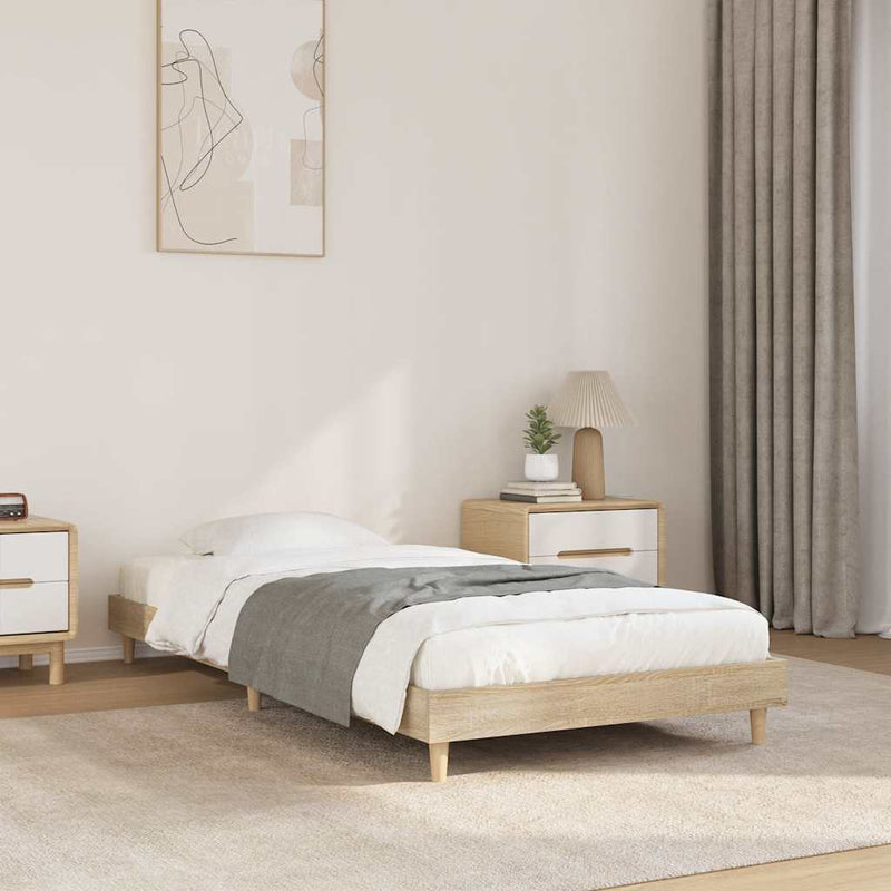vidaXL sonoma tölgy színű szerelt fa ágykeret matrac nélkül 90x200 cm