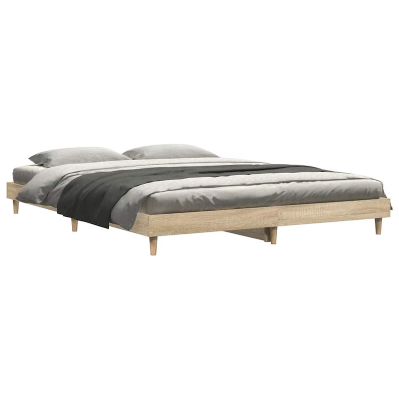 vidaXL sonoma tölgyszínű szerelt fa ágykeret 135 x 190 cm